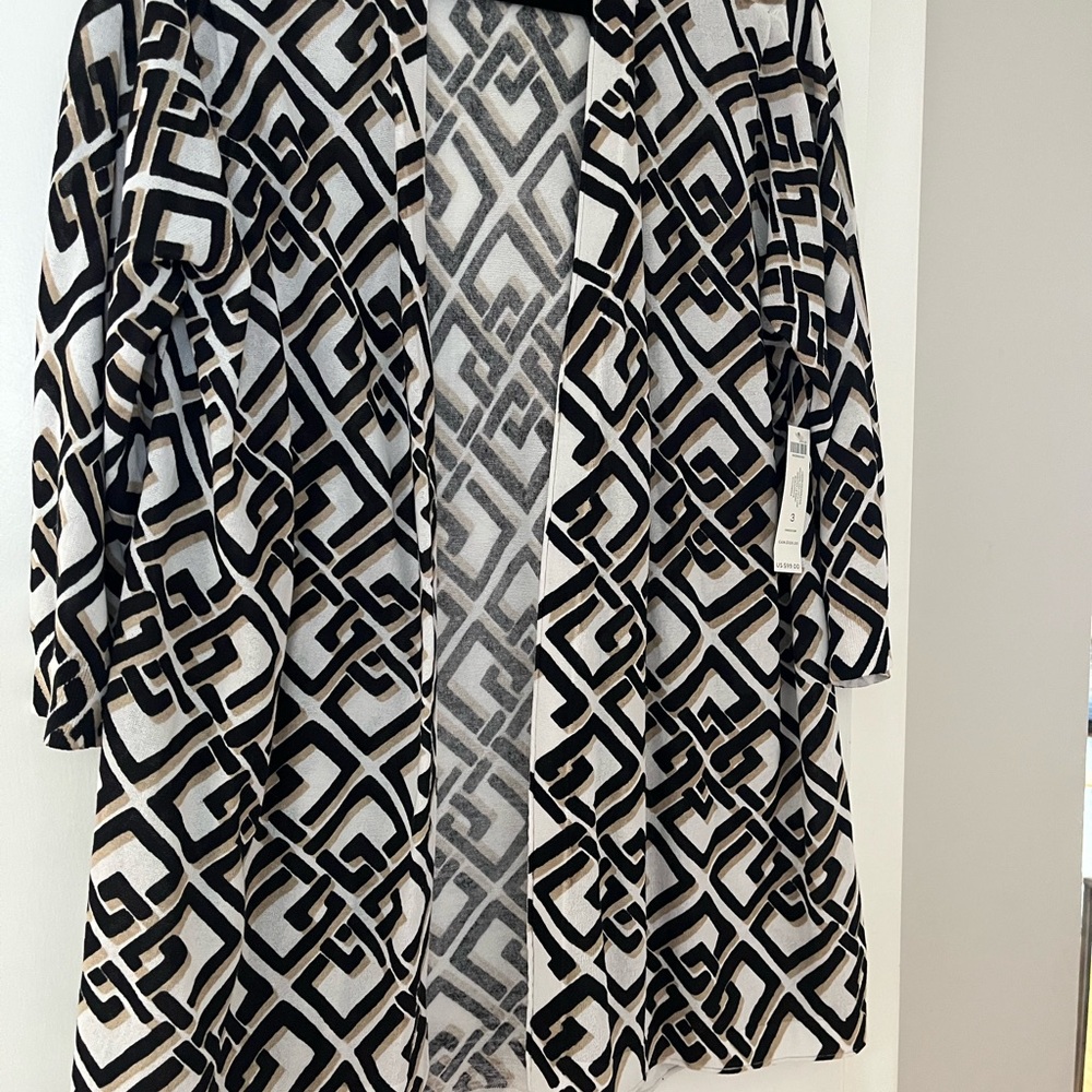 Geometric Black and White Open Cardigan